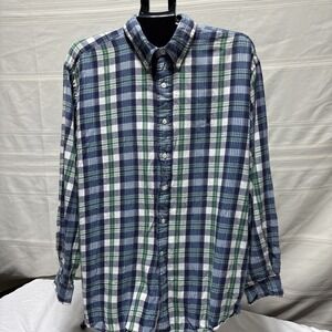 Ralph Lauren Blake Plaid Flannel Button-Down Shirt Teen Mens Long Sleeve Blue XL